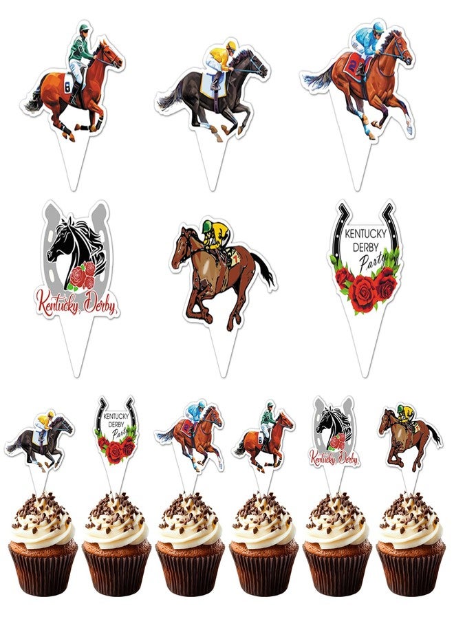 Blinket 24PCS Kentucky Cupcake Toppers – Horse Racing Cupcake for Derby Party Decorations Equestrian Birthday Race Day Run for the Roses Cake Toppers Gold Red Party Supplies - Image 1