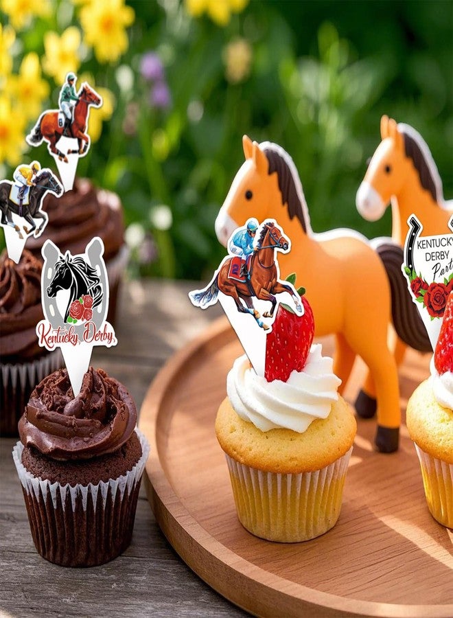 Blinket 24PCS Kentucky Cupcake Toppers – Horse Racing Cupcake for Derby Party Decorations Equestrian Birthday Race Day Run for the Roses Cake Toppers Gold Red Party Supplies - Image 4