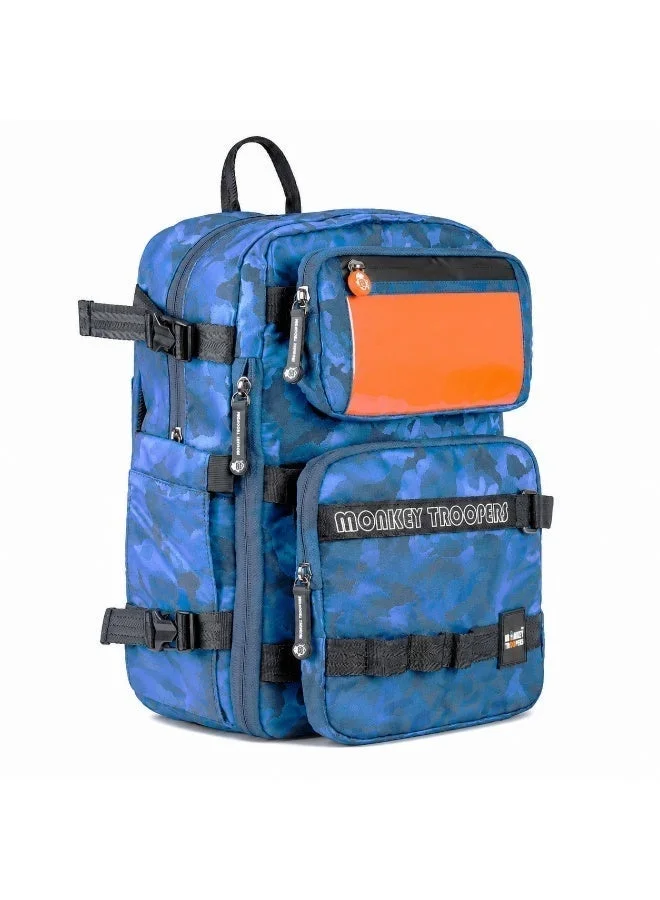 Monkey Troopers Blue Walky Biker Backpack 15 Liter with Padded Laptop Compartment Magnetic Tank Mount for Hiking Riding Motorcycling