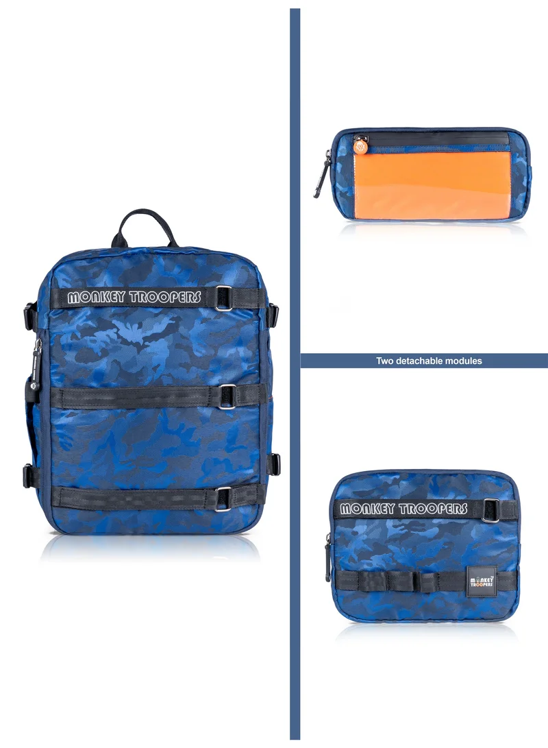 Monkey Troopers Blue Biker Backpack 15 Liter with Padded Laptop Compartment Magnetic Tank Mount for Hiking Riding Motorcycling