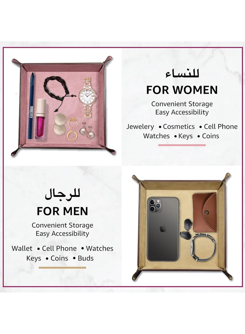 لي آرت صينية Valet جلدية للرجال والنساء - للاستخدام في المنزل والمكتب، منظم سطح المكتب وجانب السرير لحفظ المحافظ، المجوهرات، الساعات، المفاتيح، العملات المعدنية، الهاتف المحمول، مستحضرات التجميل، جهاز التحكم بالتلفاز (اليشم الأخضر)  - Image 3
