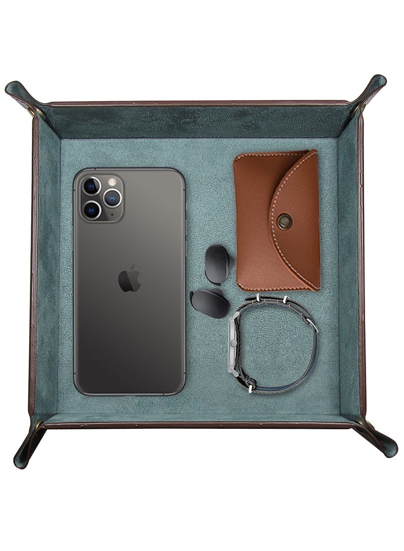 LeArt Leather Valet Tray Organizer for Men and Women - Home and Office, Desk and Bedside Catchall holder for Wallets, Jewelry, Watches, Keys, Coins, Mobile, Cosmetics, TV Remote (Jade Green) - Image 1