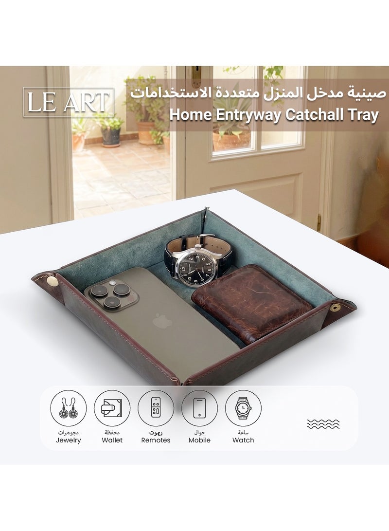 LeArt Leather Valet Tray Organizer for Men and Women - Home and Office, Desk and Bedside Catchall holder for Wallets, Jewelry, Watches, Keys, Coins, Mobile, Cosmetics, TV Remote (Jade Green) - Image 3
