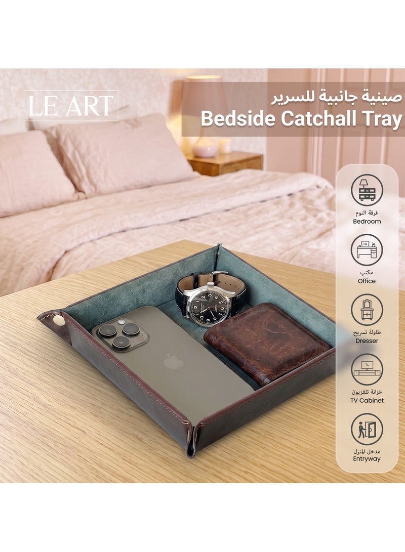LeArt Leather Valet Tray Organizer for Men and Women - Home and Office, Desk and Bedside Catchall holder for Wallets, Jewelry, Watches, Keys, Coins, Mobile, Cosmetics, TV Remote (Jade Green) - Image 4