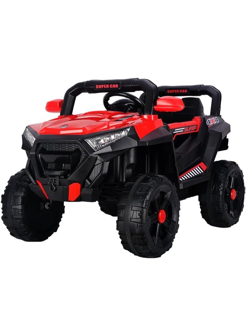 السرعوف الذهبية سيارة كهربائية للأطفال من GOLD MANTIS طراز جيب 4 × 4 تعمل ببطارية 12 فولت مع جهاز تحكم عن بعد وأضواء LED وموسيقى وعجلات كبيرة وحزام أمان - سيارة لعبة سيارات الدفع الرباعي للطرق الوعرة للأولاد والبنات (أحمر) - Image 1