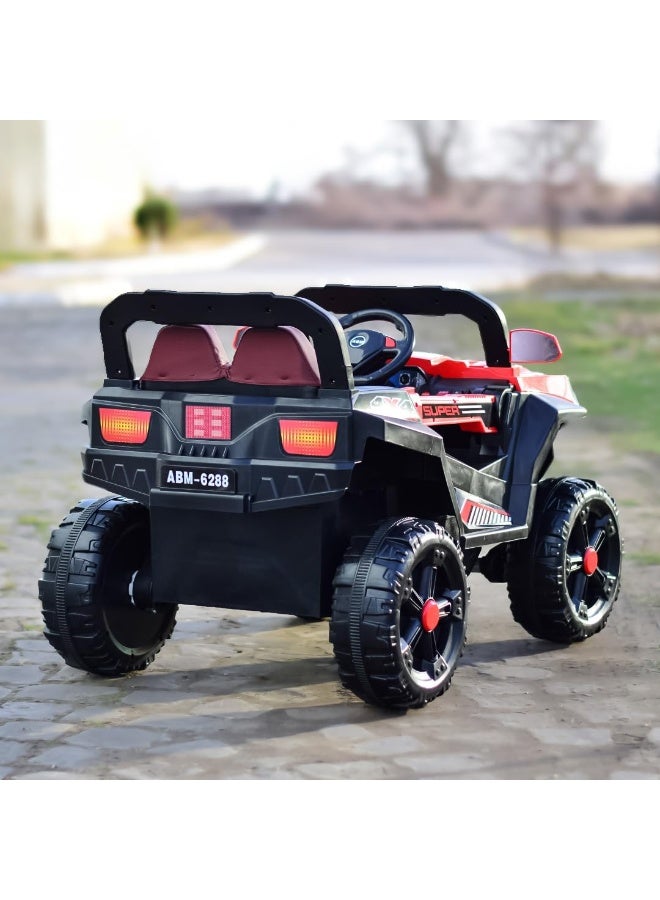 السرعوف الذهبية سيارة كهربائية للأطفال من GOLD MANTIS طراز جيب 4 × 4 تعمل ببطارية 12 فولت مع جهاز تحكم عن بعد وأضواء LED وموسيقى وعجلات كبيرة وحزام أمان - سيارة لعبة سيارات الدفع الرباعي للطرق الوعرة للأولاد والبنات (أحمر) - Image 5