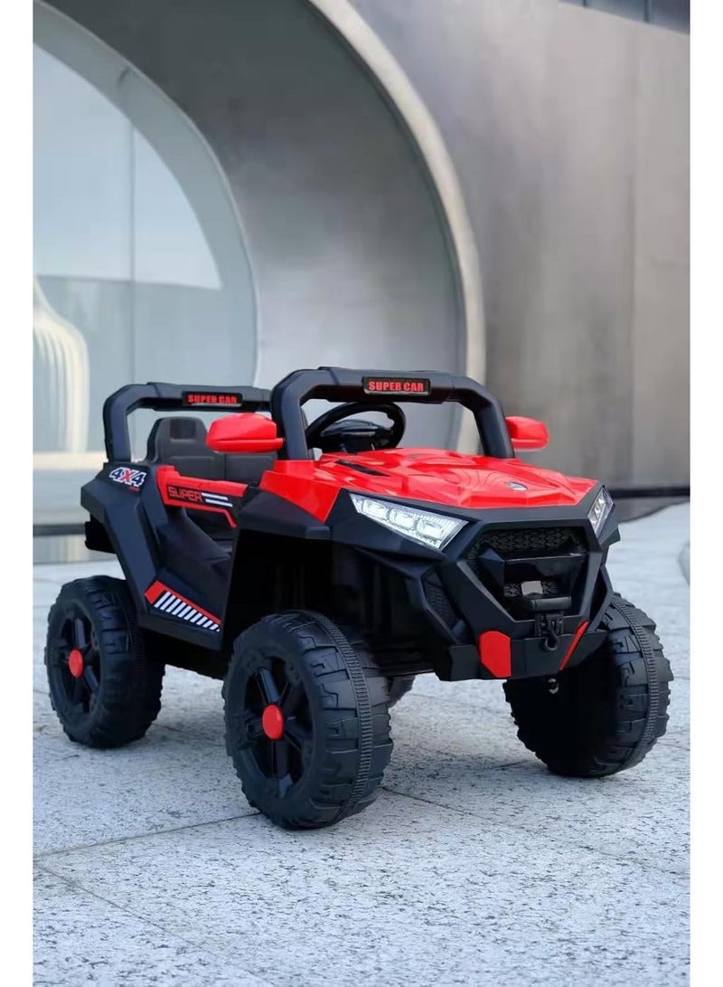 السرعوف الذهبية سيارة كهربائية للأطفال من GOLD MANTIS طراز جيب 4 × 4 تعمل ببطارية 12 فولت مع جهاز تحكم عن بعد وأضواء LED وموسيقى وعجلات كبيرة وحزام أمان - سيارة لعبة سيارات الدفع الرباعي للطرق الوعرة للأولاد والبنات (أحمر) - Image 3