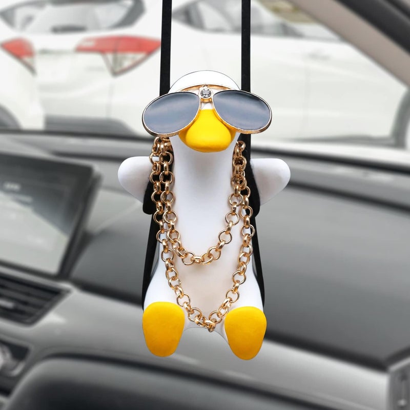 Kiofs Swing Duck Car Hanging Ornament, Cool Car Mirror Hanging Accessories, Car Decor Cute Things Car Pendant Swing Sunglasses Duck Hanging - Image 1