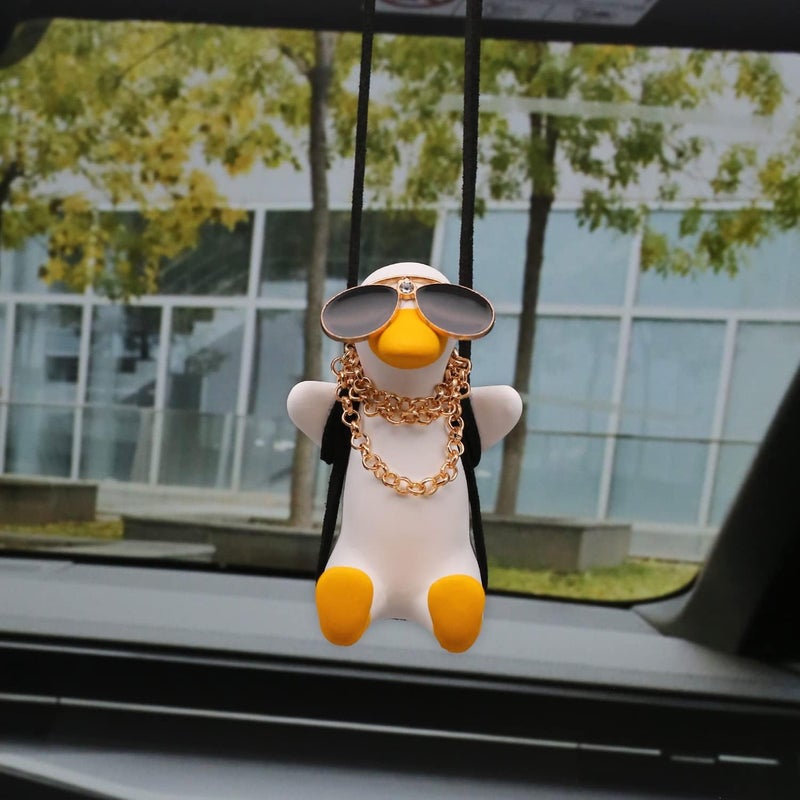 Kiofs Swing Duck Car Hanging Ornament, Cool Car Mirror Hanging Accessories, Car Decor Cute Things Car Pendant Swing Sunglasses Duck Hanging - Image 4