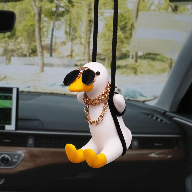 Kiofs Swing Duck Car Hanging Ornament, Cool Car Mirror Hanging Accessories, Car Decor Cute Things Car Pendant Swing Sunglasses Duck Hanging - Image 3