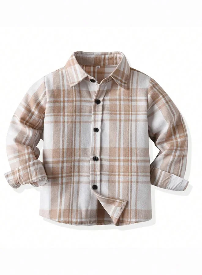 Take Two Take Two Boys Tan Checked Button Front Shirt