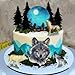 SKYCOOOOL 13 PCS Wolf Cake Topper Full Moon Cake Decor with Animal Figurine Wolf Themed Wedding Birthday Cake Decorations Gray - Image 3