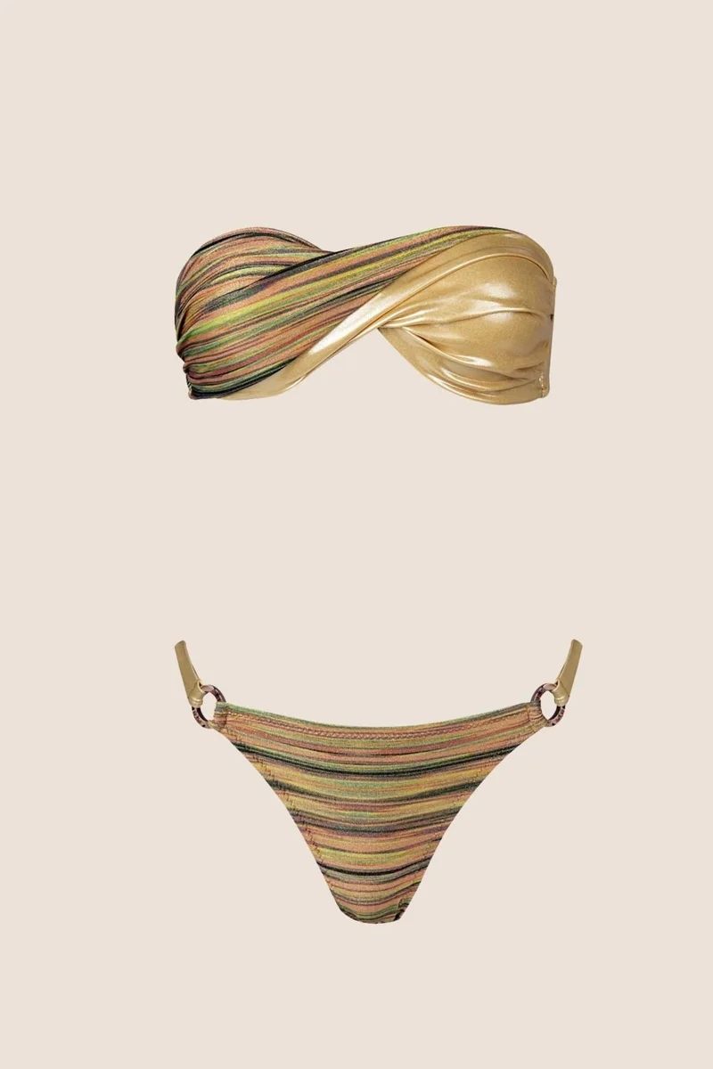 اي يلديز 40739 Gold Glittery Strapless Bikini Set