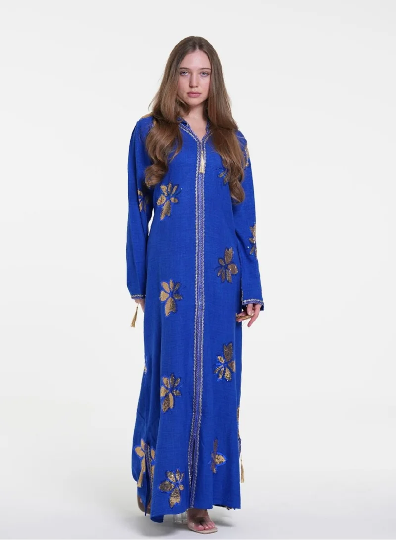 AL BENT AL SHARQIEH blue women jalabiya , arabian traditional dress for Women | Best Price UAE