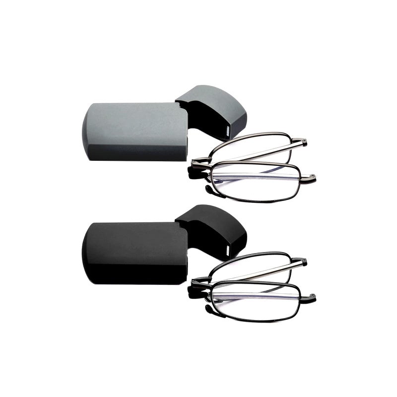 GOOSEN 2-Pack Reading Glasses Men Women, Pocket Wallet Purse Compact Hard Cases Folding Readers, Blue light Glasses Spring Hinge 1.0 x - Image 1
