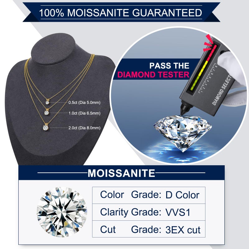 TUHE Moissanite Necklace for Women 0.3 Carats 18k Gold Vermeil 925 Sterling Silver Necklace D Color VVS1 Round Lab Created Moissanite Solitaire Necklace Dainty Gold Necklaces Jewelry Valentines Gifts - Image 3