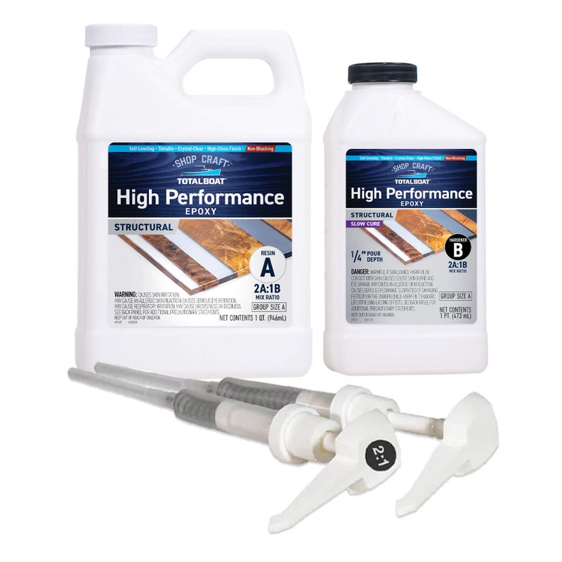 TotalBoat High Performance Epoxy Kit, Crystal Clear Marine Grade Resin and Hardener for Woodworking, Fiberglass and Wood Boat Building and Repair (1.5 Quart, Slow) - Image 1