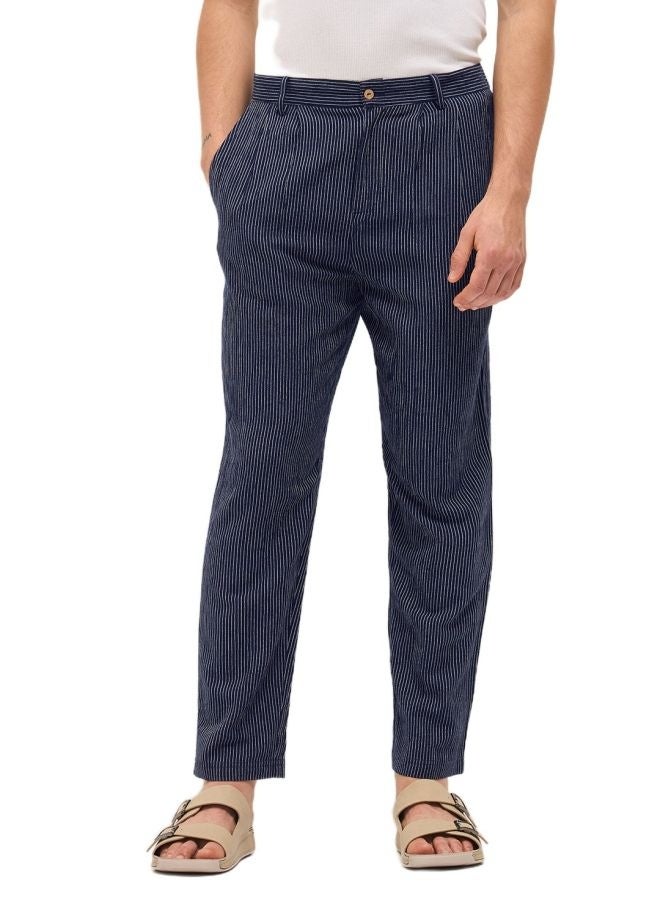 THE BEAR HOUSE Men's Navy Striped Slim Fit Casual Trousers with Elasticated Waistband Versatile Office and Travel Pants Comfortable Fit for Everyday Use Easy to Style Bottomwear for Work Weekend and Outings - Image 3