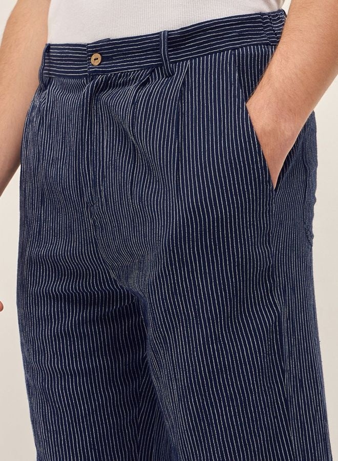 THE BEAR HOUSE Men's Navy Striped Slim Fit Casual Trousers with Elasticated Waistband Versatile Office and Travel Pants Comfortable Fit for Everyday Use Easy to Style Bottomwear for Work Weekend and Outings - Image 5