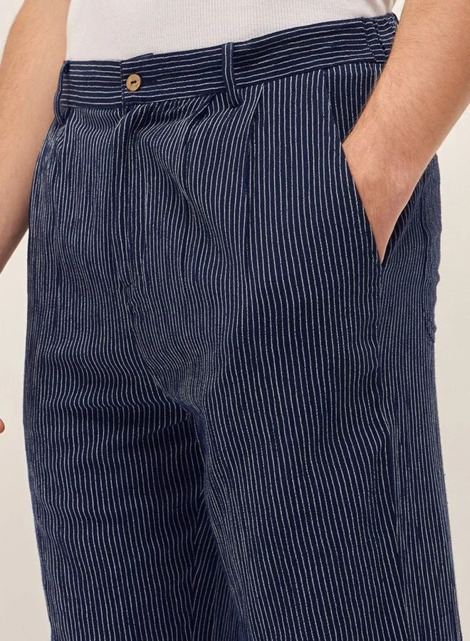 The Bear House  Men's Navy Striped Slim Fit Casual Trousers with Elasticated Waistband Versatile Office and Travel Pants Comfortable Fit for Everyday Use Easy to Style Bottomwear for Work Weekend and Outings for Men | Best Price UAE