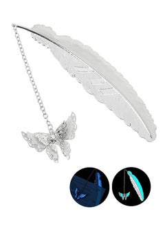 Feather Luminous Metal Bookmark, Vintage Handmade 3D Butterfly Pendant Book Markers, Retro Simple Creative Birthday Gifts (Silver)