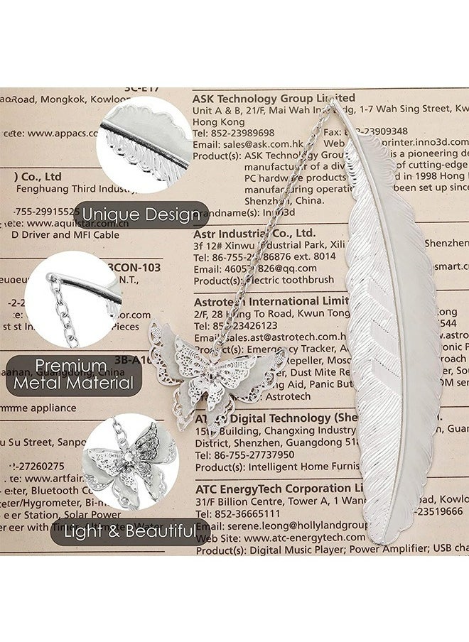 Generic - Feather Luminous Metal Bookmark, Vintage Handmade 3D Butterfly Pendant Book Markers, Retro Simple Creative Birthday Gifts (Silver) - Image 1