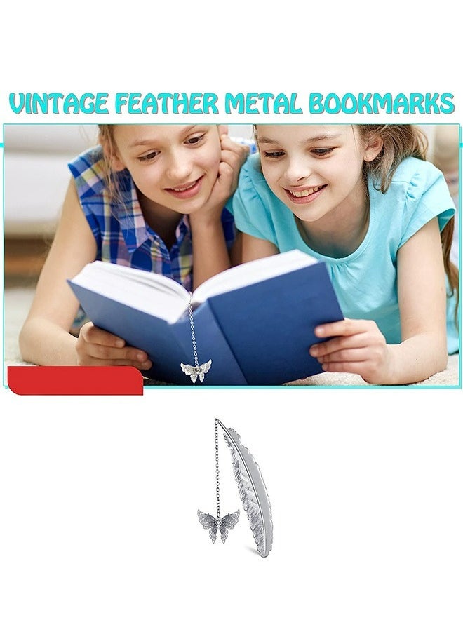 Generic - Feather Luminous Metal Bookmark, Vintage Handmade 3D Butterfly Pendant Book Markers, Retro Simple Creative Birthday Gifts (Silver) - Image 1