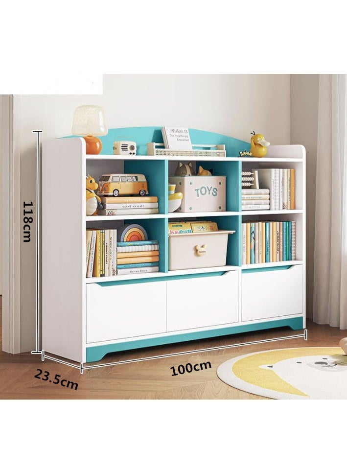 4-Tier Wide Wooden Bookcase, Kids Bookcase with 3 Doors Organizer, Storage Rack, Display Rack, Cabinet Unit, Suitable for Study Room, Living Room Office (SGG037) - Image 2