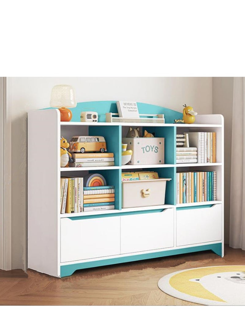 4-Tier Wide Wooden Bookcase, Kids Bookcase with 3 Doors Organizer, Storage Rack, Display Rack, Cabinet Unit, Suitable for Study Room, Living Room Office (SGG037) - Image 1