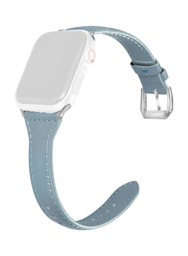 نيبمينينت سوار رفيع من الجلد على شكل حرف T يناسب جميع ساعات أبل ووتش سيريز 1/ 2/ 3/ 4/ 5/ 6/ 7/ SE مقاس 38-40-41 مم أزرق فاتح - Image 1