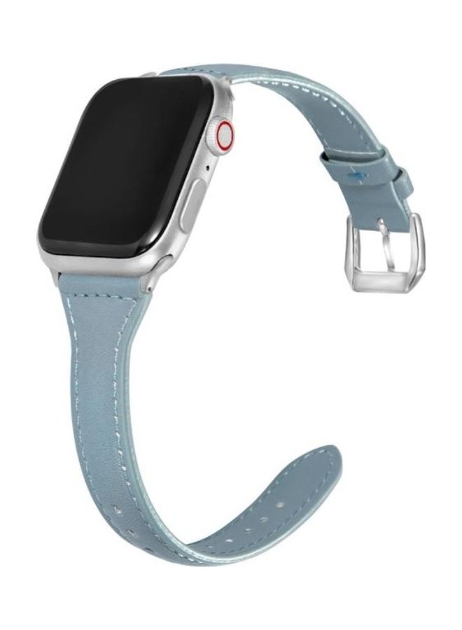 نيبمينينت سوار رفيع من الجلد على شكل حرف T يناسب جميع ساعات أبل ووتش سيريز 1/ 2/ 3/ 4/ 5/ 6/ 7/ SE مقاس 38-40-41 مم أزرق فاتح - Image 3