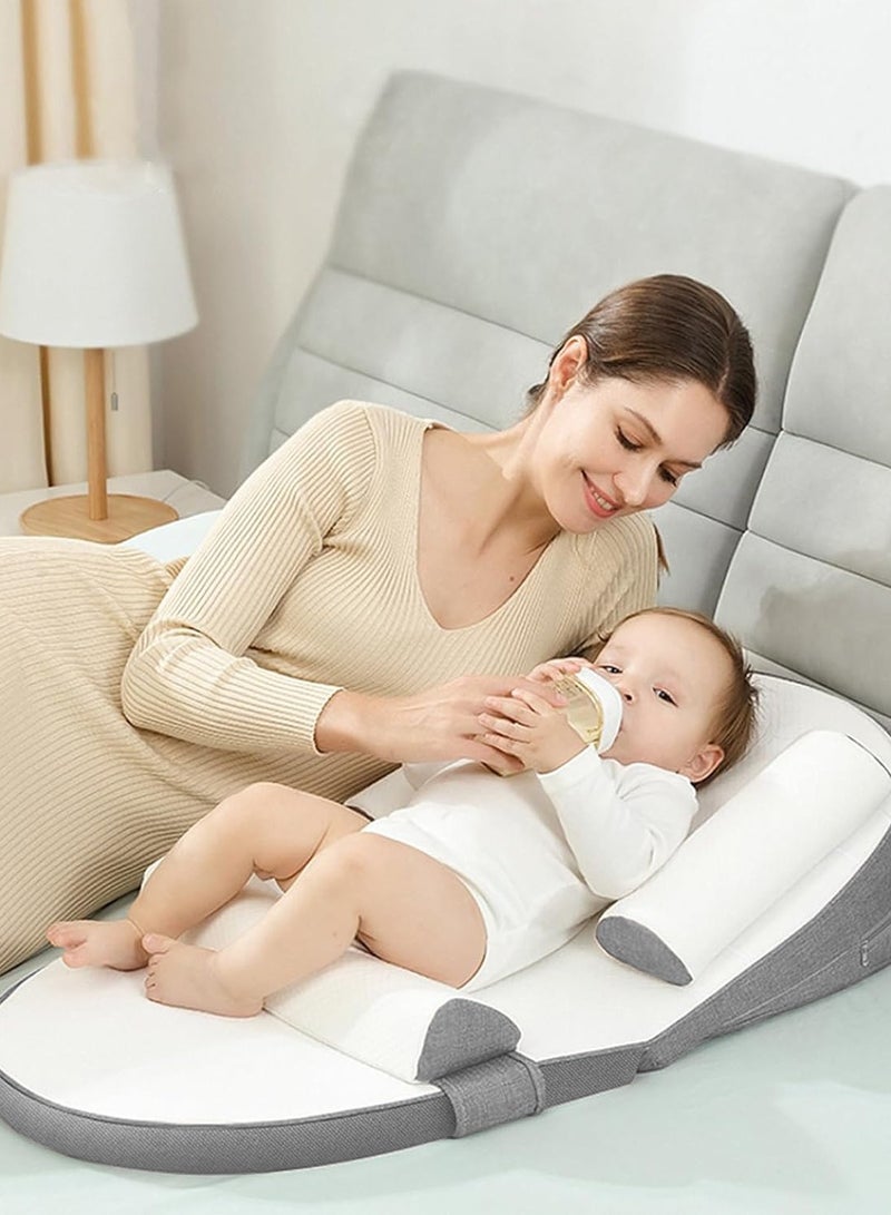 Baby Lounger, Infant Travel Bed, Baby Sleeping Nest, Adjustable Nursing Crib Wedge Pillow, Anti-Reflux, 0-30° Height Adjustable, Relieves Colic & Vomiting, Side Rails (Grey) - Image 1