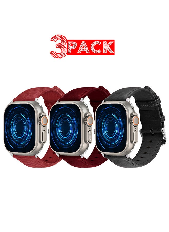 CATANES - 3 Pack For Apple Watch Band 49mm/45mm/44mm Leather Band Buckle Strap Wristband Compatible with Apple watch series Ultra2/Ultra/8/7/SE/5/4/3/2/1 - Image 1