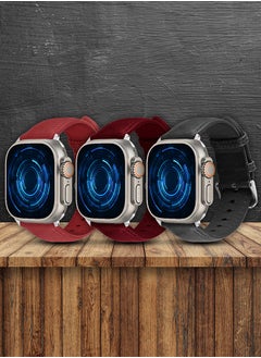 CATANES 3 Pack For Apple Watch Band 49mm/45mm/44mm Leather Band Buckle Strap Wristband Compatible with Apple watch series Ultra2/Ultra/8/7/SE/5/4/3/2/1  - Image 2