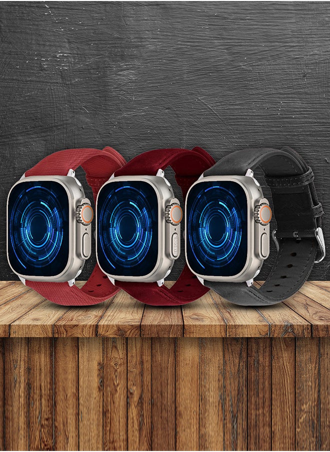 CATANES - 3 Pack For Apple Watch Band 49mm/45mm/44mm Leather Band Buckle Strap Wristband Compatible with Apple watch series Ultra2/Ultra/8/7/SE/5/4/3/2/1 - Image 1