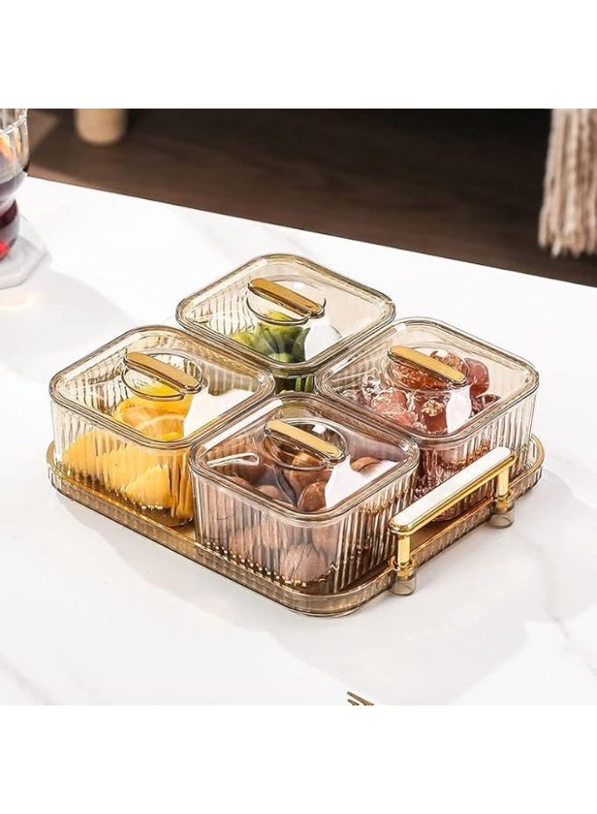 DUNISO Snack Serving Platter Set，Divided Serving Tray with 4Removable Dish Bowls，Fruit Bowls With Lids And Trays,Beautiful and Easy to Clean，Used For Fruit Desserts, Appetizers, Nuts, Snacks, Candies - Image 1