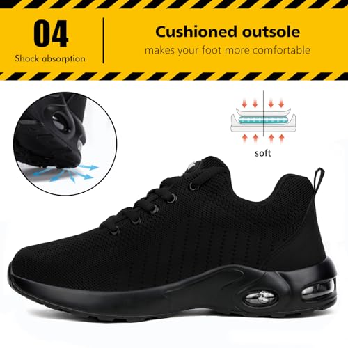 Tinefiy Steel Toe Shoes for Women Lightweight Safety Shoes Comfortable Slip Resistant Indestructible Shoe Womens Puncture Proof Work Shoe Size 8.5 - Image 5