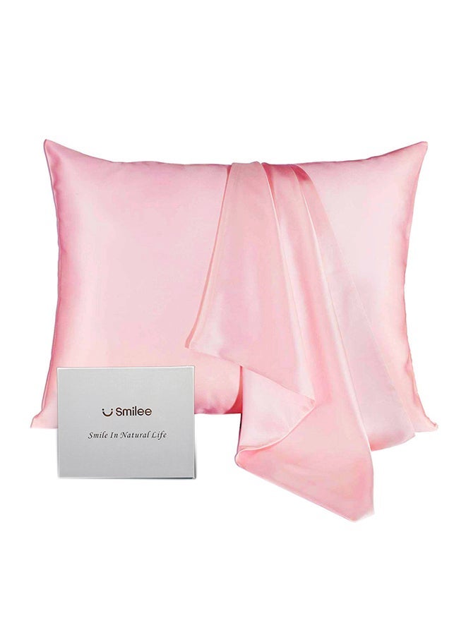 SMILEE 100% Pure Mulberry Queen Pillowcase Silk Pink 76x51cm - Image 1