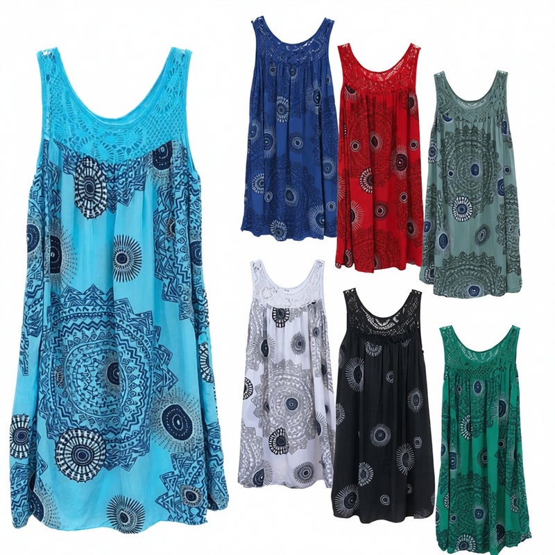 Lace Patchwork Print Sleeveless A-Line Dress