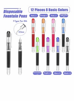 Y&D Disposable Fountain Pens 12 Pcs 8 Color Quick Drying Ink Pen Smooth Writing Multicolor Art Supplies for Sketching Journaling Calligraphy and Doodling (Mixed Colors)  - Image 2
