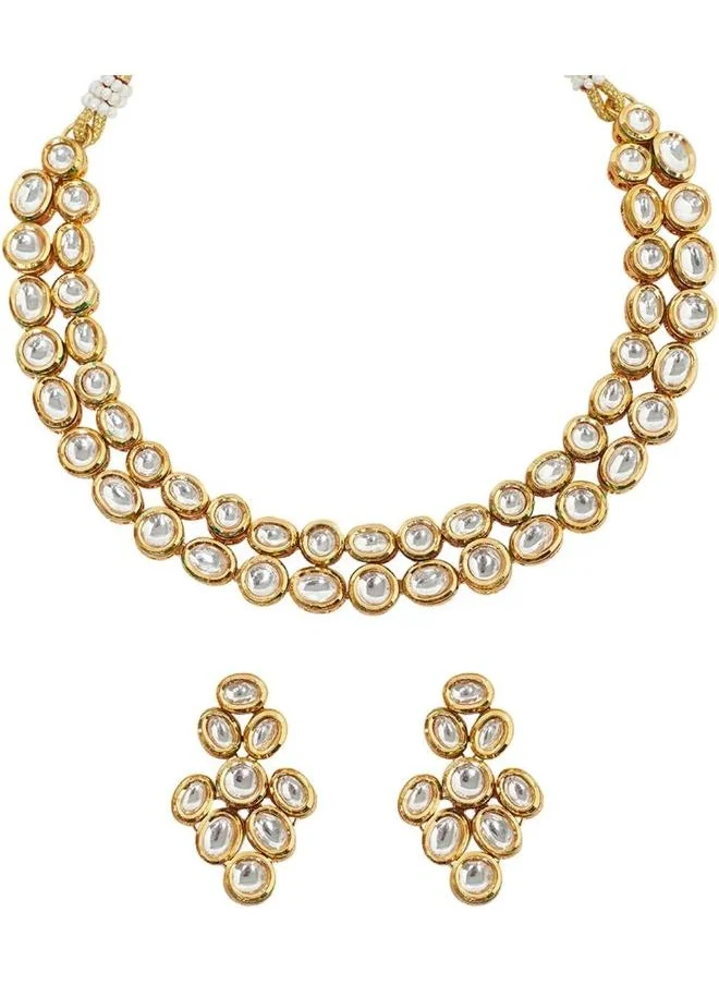 VOYLLA Dual Layer Kundan Studded Necklace Set