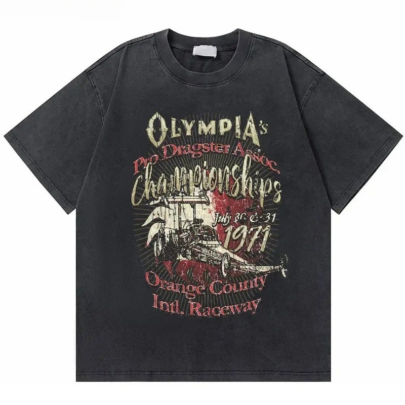Washed Vintage Olympia Amateur Korea Double Sided Print T-Sh - Image 1
