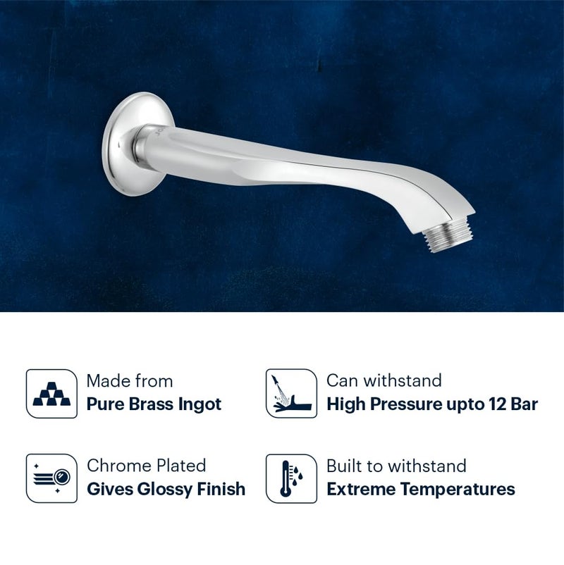 Johnson Bathrooms Johnson Oval Shower Arm 9 inches long with wall flange | Brass Material | Anti-Corrosion Shower Holder for Overhead Showers | 2 Year Warranty (S0021C - Chrome) - Image 2