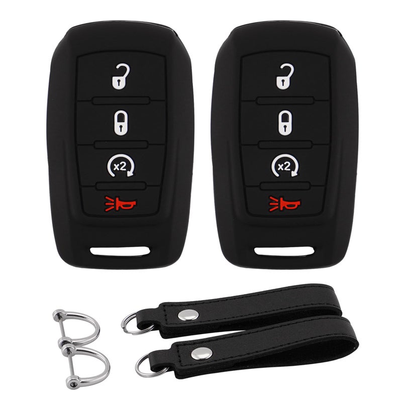 Koaudb Silicone Rubber Key Fob Cover Compatible with 20222019 Dodge RAM 1500 2500 3500 4500 5500 4 Buttons Smart Car Key Shell Protector with Keychain 2 Pack DDGBB