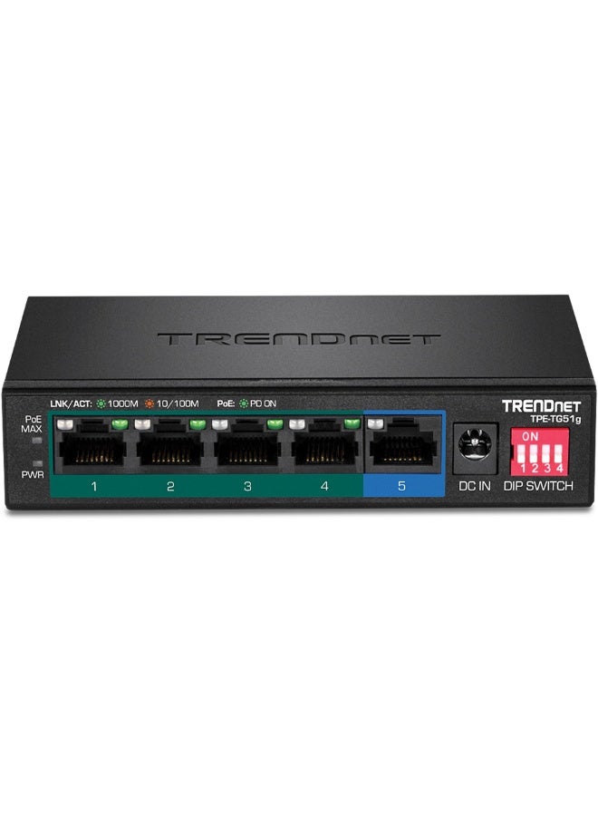 تريندنت محول جيجابت PoE+ بخمسة منافذ من تريندنت، موديل TPE-TG51g - Image 1