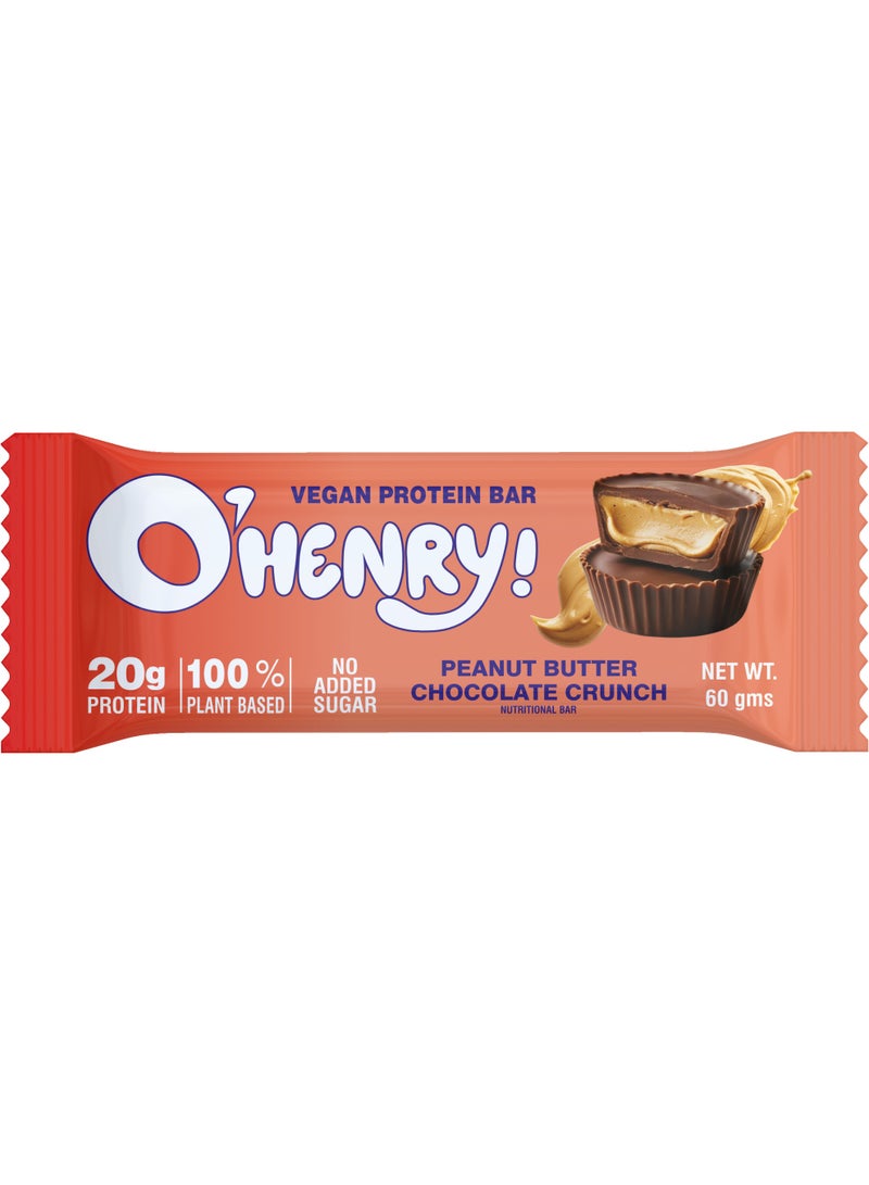 O'HENRY NUTRITION Vegan Protein Bar - Peanut Butter Crunch, No Added Sugar, 20g Protein, Pack of 12 (60g Each) - Image 2