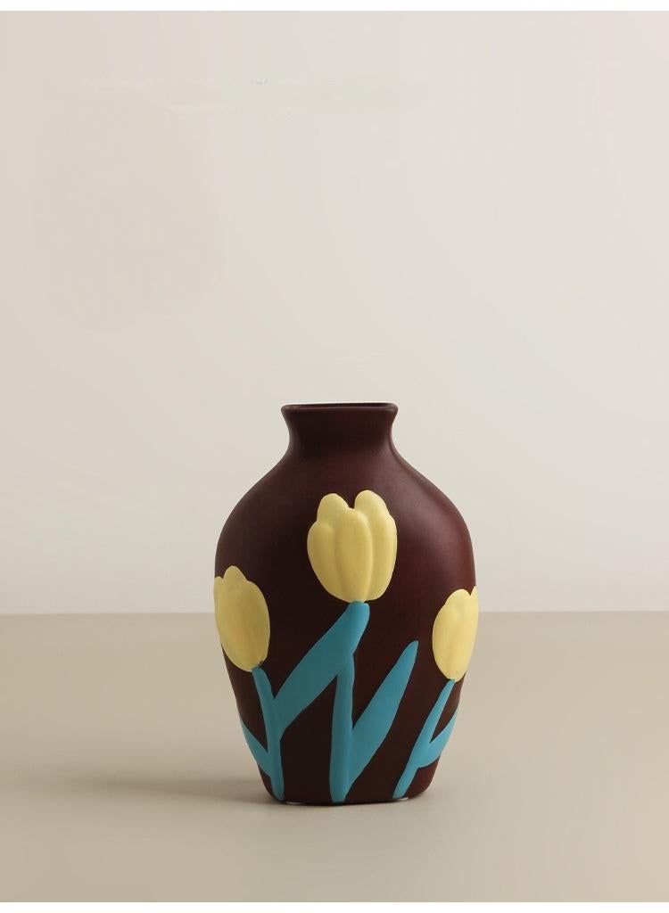 general 1 Pcs Creative Home Morandi Painted Ceramic Vase Living Room Decoration 17.3cm High