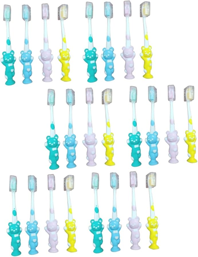 24pcs Soft Charcoal Toothbrushes With Bear Cartoon Design For Kids Oral Care - Image 1