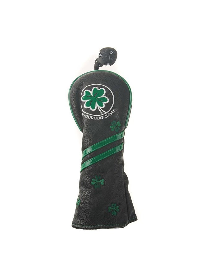GOOACTION Golf Club Hybrid Head Cover with Green Lucky Four-Leaf Clover Creative Embroidery Pattern Synthetic Leather Black Golf Headcovers (Interchangeable Tag 2.3.4.5.7.X) - Image 1