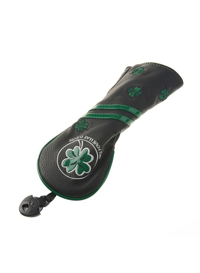 GOOACTION Golf Club Hybrid Head Cover with Green Lucky Four-Leaf Clover Creative Embroidery Pattern Synthetic Leather Black Golf Headcovers (Interchangeable Tag 2.3.4.5.7.X) - Image 3